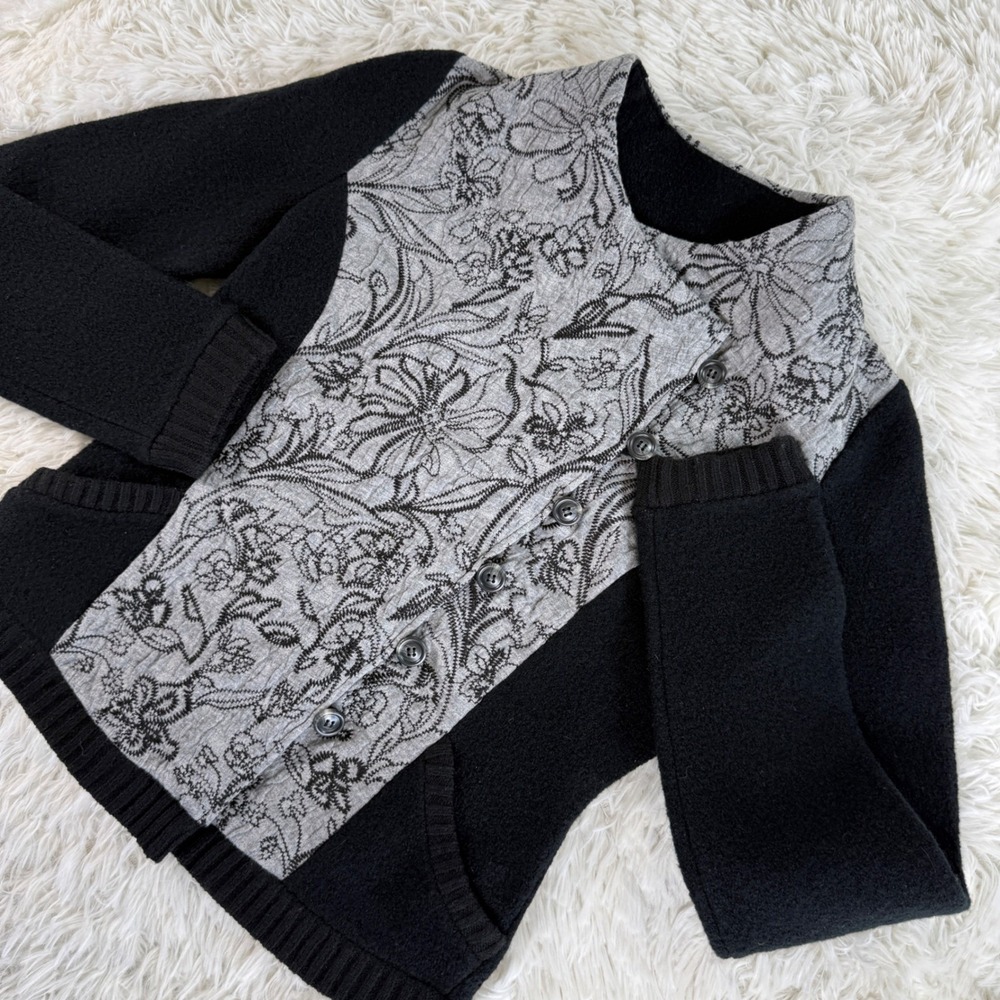 Anthropologie Knitted & Knotted Burke Embellished Bomber Jacket Black Floral XS - Picture 2 of 15
